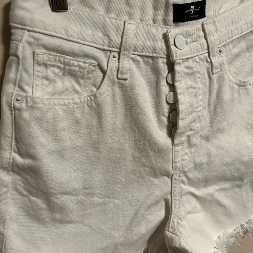 7 For All Mankind Monroe Revolve Cut Off Raw Hem Shorts Clean White- Size 25